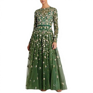 Robe de soirée vert uni asymétrique à sequins en mousseline de soie coupe trapèze avec traîne chapelle longueur ras du sol - Product Image 1