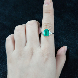 Starsgem लैब बढ़ी पन्ना रत्न केंद्र पत्थर बेरंग moissanite सोने की अंगूठी के साथ शादी के लिए - Product Image 2