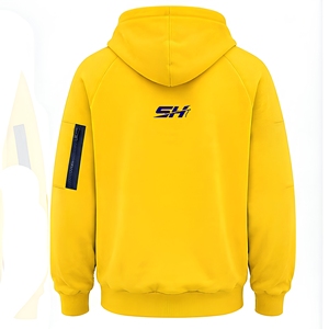 Sweat à capuche zippé pour homme, coupe ample et oversize, couleur jaune vif, manches épaisses, poche zippée, fermeture à cordon de serrage - Product Image 2