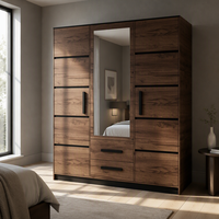 Armoire contemporaine à trois portes, réglable, écologique, grande capacité, avec panneaux en bois et miroirs, pour chambre à coucher et salon