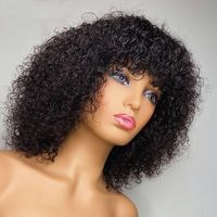Perruque Bob Afro Frisée Kinky à Prix Abordable avec Frange, Perruques Fabriquées à la Machine pour Femmes Noires, Perruques Brésiliennes Bouclées en Cheveux Humains avec Raie en T