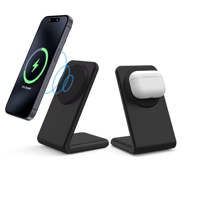 Factory Price 2 in 1 15W QI Fast Magnetic Wireless Charging Smart Mobile Charger Stand for iPhone
