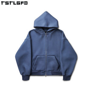 Sudaderas lisas personalizadas de tela sostenible Boxy Fit Unisex Heavyweight 480 Gsm recortadas 100% algodón lavado Zip up Hoodie hombres - Product Image 4