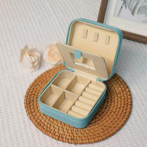 EleQueen Hot Sale Multi-Colored Travel-friendly PU Leather Zipper Closure Portable Square Jewelry Organizer <b>Box</b> Mirror for Girls - Product Image 3