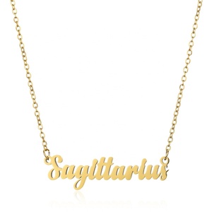 Colliers ras de cou tendance en gros avec pendentif lettre de l'horoscope, bijoux personnalisés en acier inoxydable plaqué or, 12 <span class=keywords><strong>signes</strong></span> <span class=keywords><strong>du</strong></span> <span class=keywords><strong>zodiaque</strong></span> - Product Image 5