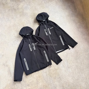 Veste coupe-vent streetwear personnalisée, légère, à fermeture éclair, en nylon, imperméable, coupe-vent, avec capuche, pour hommes - Product Image 1