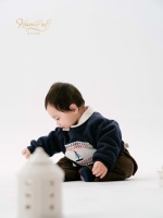 Sweat-shirt tricoté respirant à manches longues raglan avec faux col deux pièces et broderie bateau à voile, doux et chaud, unisexe, pour bébé et tout-petit, automne