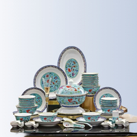 Service de table en porcelaine à motif « Ruyi » de 68 pièces - Vaisselle de luxe turquoise Famille Rose avec un design porte-bonheur pour la maison et l'hôtel