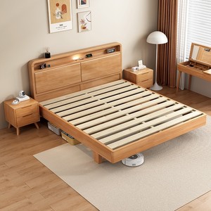 Lit double nordique de 1,8 m et lit simple de 1,5 m en bois massif pour appartements économiques, petit mobilier, lit double nordique en bois massif - Product Image 4