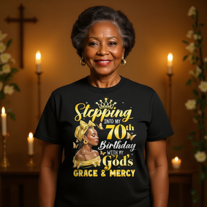Camiseta religiosa para mujer afro con diseño de la gracia y la misericordia de Dios, para mi 70.º cumpleaños - Product Image 3