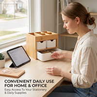 Organisateur de bureau moderne en bambou à plusieurs compartiments, plateau à documents, organiseur de dossiers, porte-fichiers en bois pour bureau ou chambre