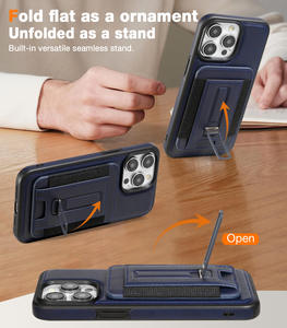 Funda de teléfono de cuero de lujo con bolsillo de tarjeta desmontable magnética para iPhone 16 15 Pro Max con soporte de tira - Product Image 3