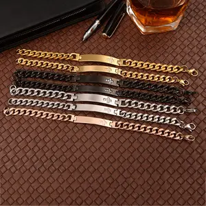 Fashion 8/10mm religious craft jewelry zircon cz bar bracelets bangles men curve blank custom name jewelry
