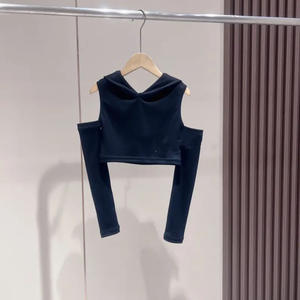 เซ็ตเสื้อผ้าสำหรับวัยรุ่นผู้หญิง2ชิ้นเสื้อยืดมีฮู้ดเปิดไหล่และกางเกงขายาวลายพิมพ์สีพื้น - Product Image 4