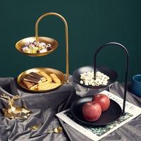 Stijlvolle luxe serviesgoed dubbelwandige metalen schaal voor snoep, fruit, dessert en hapjes, geschikt voor thuis of hotel, bruiloftdecoratie