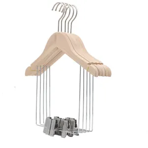 Wholesale Kids One-piece Wooden Clothes Pants Hanger Complete Set Clothing Store Dedicated Display Hanger For Children