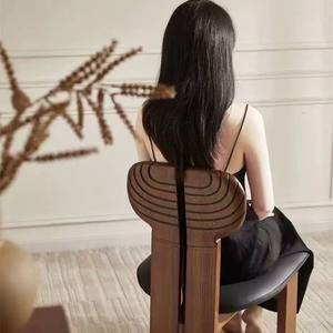 Dining Chair Solid Wood Walnut <b>Backrest</b> Modern Minimalist Style For Living Room And Small Apartments - Product Image 4