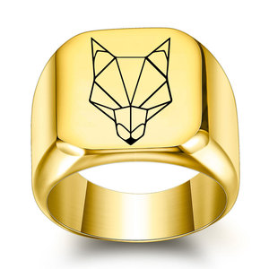 Anillo de Acero Inoxidable con Cabeza de Lobo, Diseño Geométrico Cuadrado de 18 mm, Joyería de Moda para Mujer, Regalo - Product Image 1