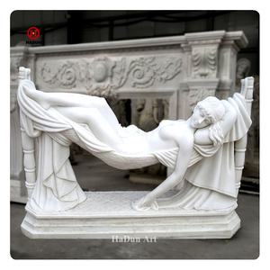 Jardín al aire libre Tamaño real Piedra natural Mármol blanco Señora desnuda Escultura acostada - Product Image 1