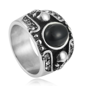 Skull <b>Ring</b> Men's Stainless Steel Tiger Eye Stone Punk Style Retro Jewelry Size 43 - Product Image 5
