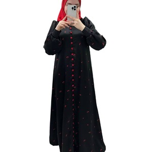 Vêtements ethniques Abayas Robes imprimées pour femmes Ceintures simple boutonnage Jalabiya Ramadan <span class=keywords><strong>Maroc</strong></span> Dubai Eid Muslim Kaftan - Product Image 1