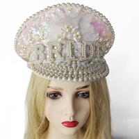 Chapeau de mariée élégant pour enterrement de vie de jeune fille avec lettres à paillettes scintillantes et strass, idéal pour les fêtes prénuptiales et les festivals de musique