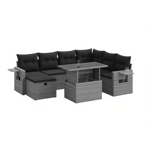 Ensemble de canapés de jardin en rotin gris avec rangement, 6 places, mobilier d'extérieur au design contemporain, structure en acier - Product Image 1