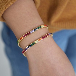 New Arrived <strong>Rainbow</strong> CZ Paved Bridge <strong>Bracelet</strong> Bangle Gold Plated Women's Tennis <strong>Bracelet</strong> for Wedding Party Gift - Product Image 3