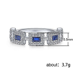 Anello da Donna F1708 in Argento con Diamanti e Pietre Blu, Gioiello di Fidanzamento con Diamanti Naturali Taglio Baguette Colore G - Product Image 6