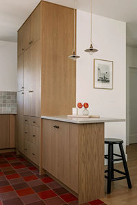 Gabinete de Cocina Moderno Minimalista Personalizado de Vermont, Madera de <span class=keywords><strong>Nogal</strong></span> de Dos Tonos, Blanco Brillante, Sin Tiradores - Product Image 3