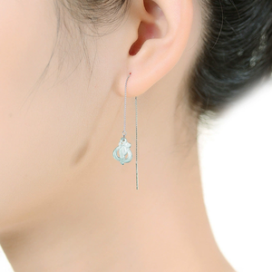 Boucles d'oreilles clous en jade naturel authentique de qualité A, motif lys d'eau bleu, en argent S925, jade de qualité glace, style unique pour femme, cadeau de fête - Product Image 4