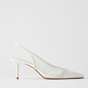 Sandalias de tacón de aguja blancas de malla con tiras para mujer, novedad de verano - Product Image 1