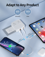 Cargador de Viaje de 20W 30W, Adaptador de Enchufe de la UE a EE. UU., 2C2A USB-C USB-A, Bloque de Carga Rápida con Tomas de Corriente Alterna Integradas