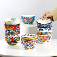 Bol à nouilles en céramique peint à la main de style japonais, 4,5 pouces, bol à dessert, couleur sous glaçure, compatible micro-ondes, ensemble de bols