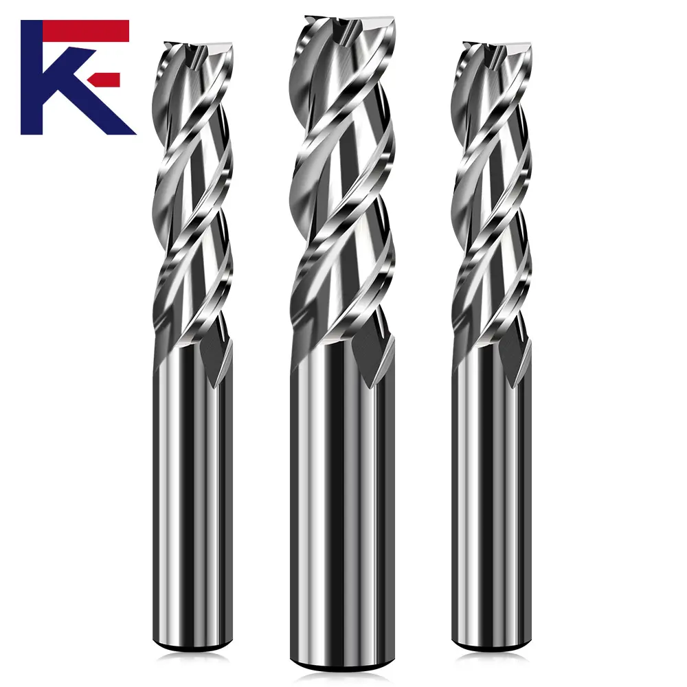 Kf Carbide 55 HRC 3 Flutes phay Cutter cho nhôm Đầu phẳng Carbide endmill