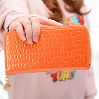 Dompet Kulit Wanita Model Kartu, Desainer Mewah, Fashionable, Ukuran Kecil, Motif Kulit Buaya PU, Logo Custom, untuk Perjalanan