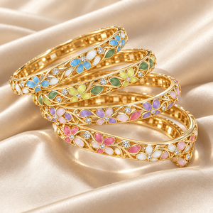 Brazaletes de Mujer con Diseño de Planta, Chapados en Aleación de Zinc, con Diamantes de Corte Cojín, Estilo Vintage, Azul y Blanco, de Moda - Product Image 3