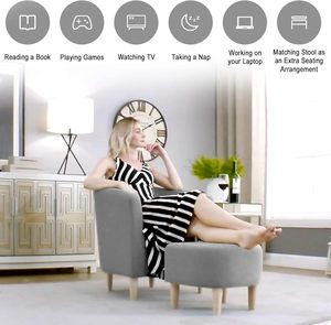 Mid Century Modern Upholstered Club Tub Round <strong>Chair</strong> Grey <strong>Barrel</strong> Comfy Fabric Arm Accent <strong>Chair</strong> with <strong>Ottoman</strong> Footrest <strong>Set</strong> of 2 - Product Image 5