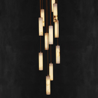 Grand Lustre LED Moderne de Luxe Sur Mesure en Cuivre et Albâtre pour Villa, Hôtel, Duplex, Salon Vide et Escalier