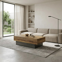 Table basse flottante convertible moderne en bois massif, table centrale en bois épais brun clair pour salon, mobilier de maison