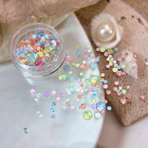 ลูกปัดคริสตัลตกแต่งเล็บแบบ 3 มิติ รูปทรงครึ่งวงกลม ขนาดผสม สีมาการอง สีเมอร์เมด สีแฟนตาซี สีแก้ว สีออโรร่า สำหรับตกแต่งเล็บ - Product Image 4