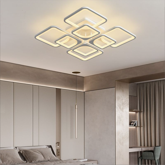 Modern Simple Geometric Square Chandelier Ceiling Lamp Bedroom Living Room Black White Acrylic LED Ceiling Light
