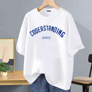 T-shirt in Seta Ghiacciata Stile Hong Kong, Minimalista con Stampa di Lettere, Girocollo a Maniche Corte, da Uomo, Trendy, Versatile, Casual - Product Image 1