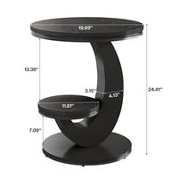 Table d'appoint ronde à 2 niveaux avec étagère de rangement, cadre en bois et métal en forme d'arc, table de chevet pour petit espace, salon, chambre à coucher