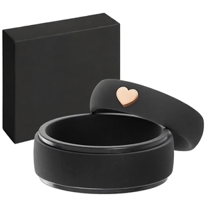 Cincin Silikon ThunderFit untuk Pria & Wanita, Cincin Kawin Pasangan 2-Pak, Cincin Pertunangan Bentuk Hati, Aksen Lapis Emas Rose, Kotak Hadiah - Product Image 1