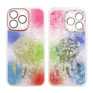 샤오미 용 삼성 용 iPhone 용 골드 투명 쉘 패턴 접착제 + Dreamcatcher 휴대 전화 케이스