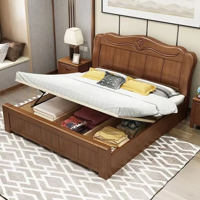 Schlafzimmer möbel aus Holz im nordischen Stil Einfache moderne Queen & King Size Bettrahmen-Sets mit weichen Taschen aus massivem Eichenholz