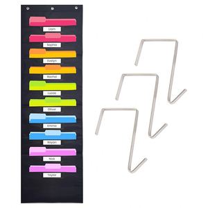 Organizador de Bolsillo Negro para Aula con 10 Bolsillos y 3 Colgadores para Puerta, Sistema de Almacenamiento Arcoíris, Suministros de Oficina y Escolares - Product Image 1
