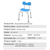 Chaise de douche antidérapante réglable en hauteur avec support pour douchette et accoudoirs / Chaise de bain avec siège rembourré et trous de drainage