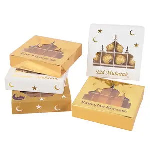 Ramadan Kareem Favor Boxes Islam Eid Schokoladen verpackung Muslim Eid Mubarak Candy Cake Papier box mit klarem PVC-Fenster